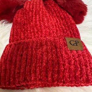 Red Knit Pom-Pom Beanie for Kids